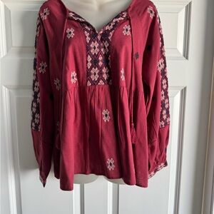Ella Moss Burgundy Embroidered Blouse